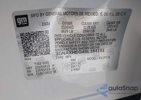 2025 Chevrolet Equinox Fwd Lt from USA, damaged, VIN 3GNAXHEG4SL184151